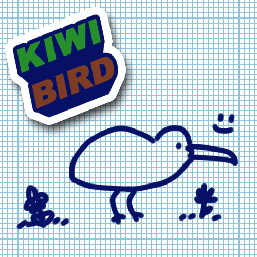 kiwi bird text and a drawing of a kiwi bird